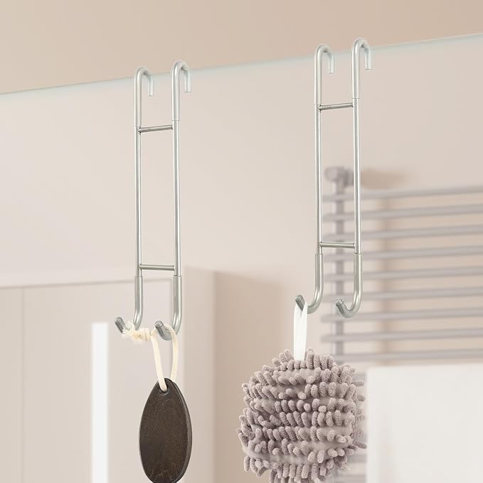 NINETREX Shower Door Hooks,Towel Hooks for Bathrooms Frameless Glass Door,Heavy Duty SUS 304 Stainless Steel Hook for Towels,Squeegee,Loofah,Shaver,Robe,2 Pack,Silver,10Inch