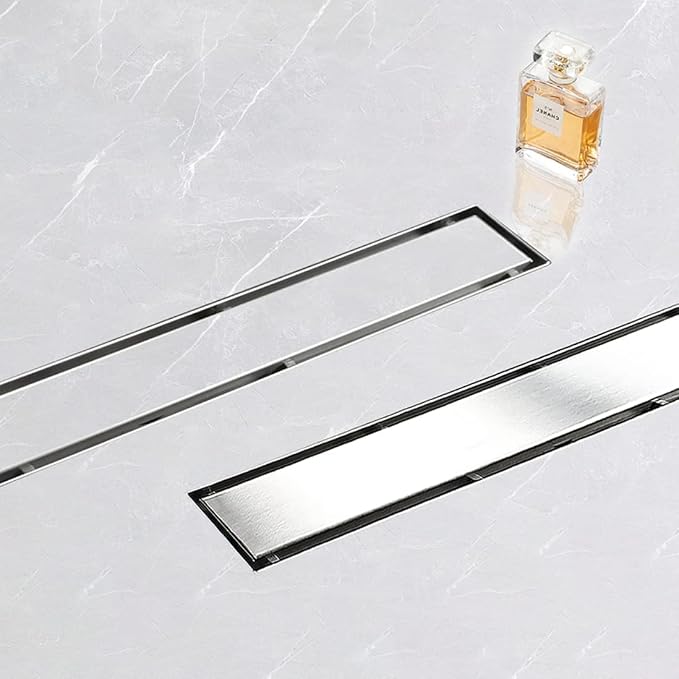 Linear Shower Drain, 48 inch Drain with Tile Insert 2-in-1 Panel, Brushed 304 Stainless Steel Shower Floor Drain, Linear Drain with Hair Strainer and Adjustable Feet