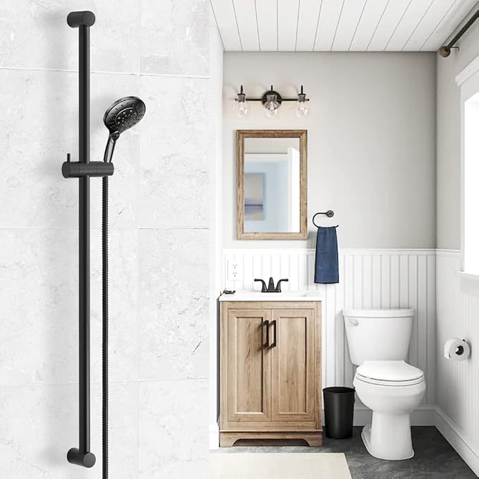 OFFO Shower Slide Bar 40 in Adjustable Installation Distance 20-39 in with 360° Adjustable Handheld Shower Head Holder for Bathroom, Screw Wall Mounted, Matte Black