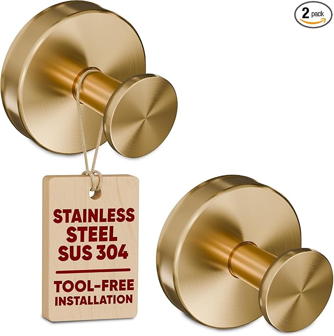 Suction Cup Shower Hooks 2 Pcs - Gold Shower Hooks, Quick-Mount Rustproof Gold , Kitchen, Glass Door, Mirror, Tile, Removable Suction Towel Hook That Holds up to 11Lbs for Loofah, Bath Robe, Towel