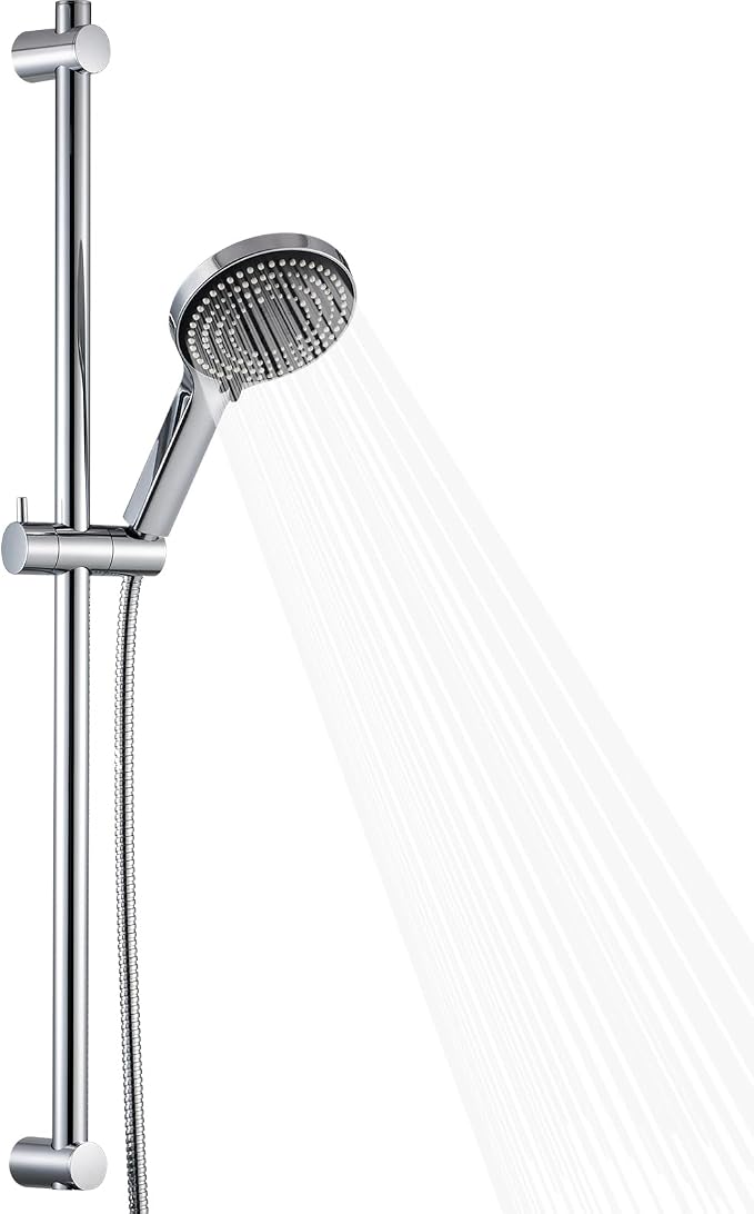 OFFO Shower Slide Bar Combo, 33 in Segmental Slide Bar with 6-Mode High Pressure Handheld Shower Head and 60 in Stainless Steel Hose, Chrome