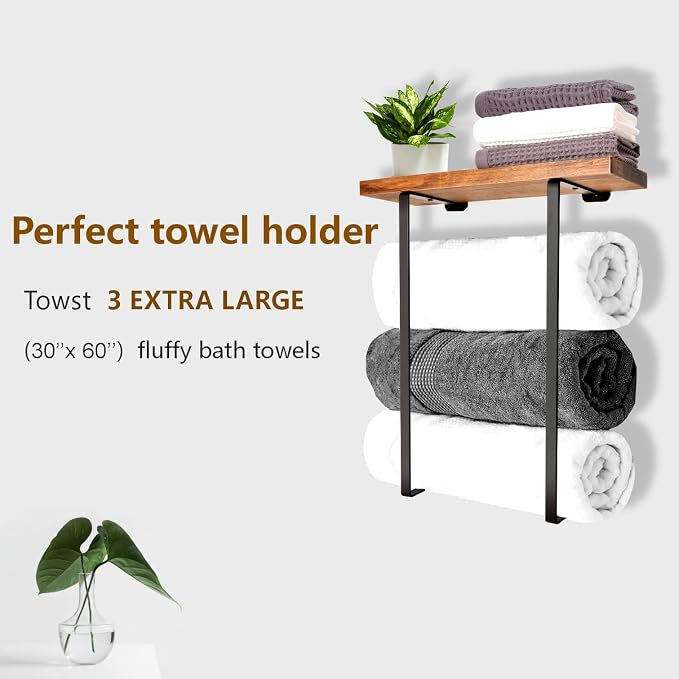 Joben Oligey Towel Racks for Bathroom Wall Decor,Bathroom Shelves,Black Minimalist Design Storage Organizer for Large Towels, Small Towels, Hand Towels,Spa, Salon, RV