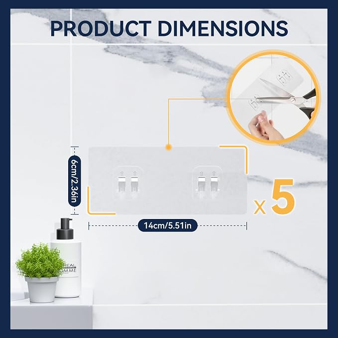 YASONIC 5-Pack Shower Caddy Adhesive Replacement - Transparent Shower Adhesive Strips, No Drilling Hooks for Bath Storage Shelves, Kitchen Racks, Basket & Soap Holder