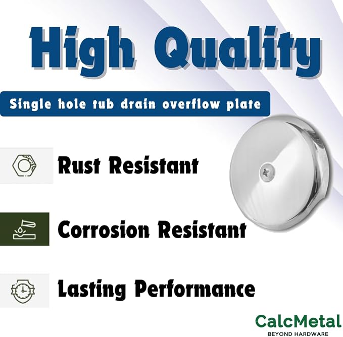 Single Hole Bathtub Drain Overflow Plate with One Matching Screws, Easy to Install, Plated Chrome