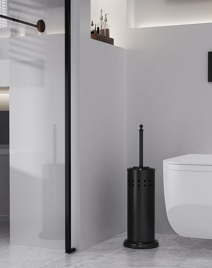 Dowry Toilet Plunger with Holder for Bathroom Black | Hidden Toilet Bowl Cleaners Long Handle with Cover Powerful Force Suction Cup Heavy Duty Deep Cleaning