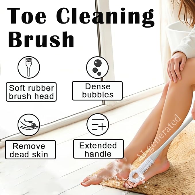2 Pack Foot Brush in Shower, Extended Handle Foot Scrubber, Soft Rubber for Cleaning Dead Skin, Dense Foam Toe Cleaning with Hanging Storage,Scrub Brush for Senior, Pregnant, Men, Women(Blue)