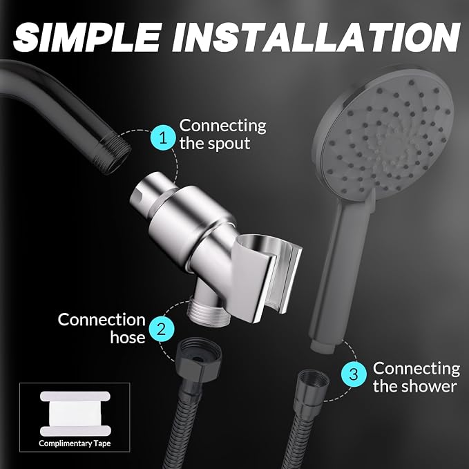 Shower Head Holder for Hand Held Showerheads, Adjustable Shower Arm Mount with Swivel Ball Joint, Premium ABS Bracket, Connect Shower Arm and Shower Hose (Chrome)