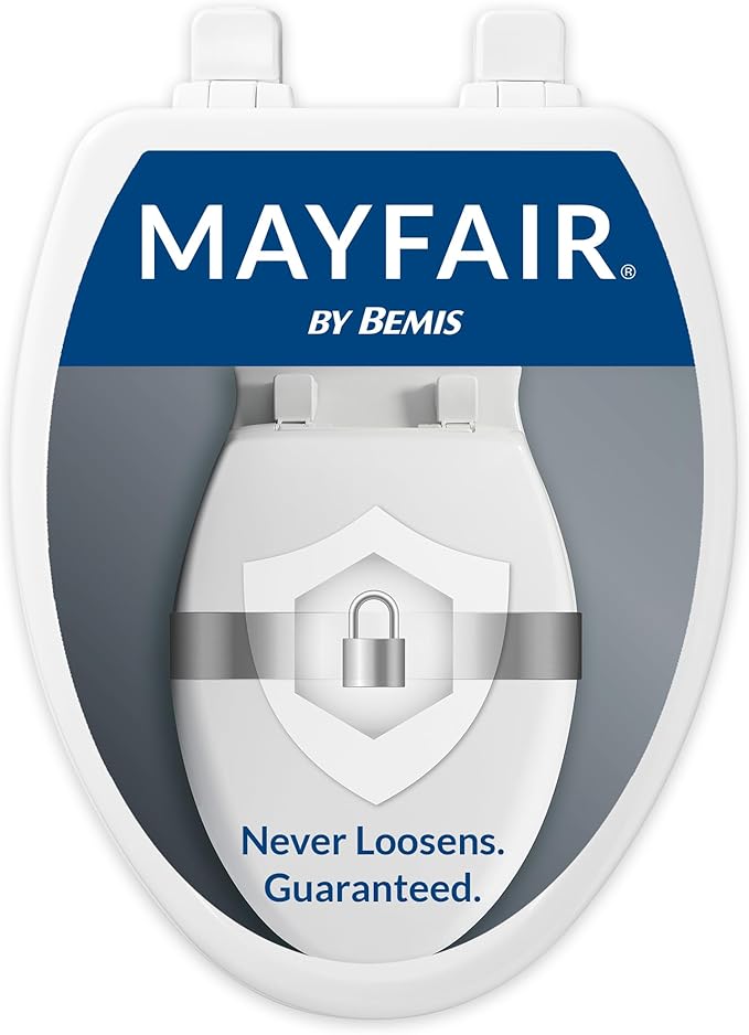 Mayfair Linden Slow Close Toilet Seat, Non Slip Heavy Duty Wood, Easy Install, Elongated, White