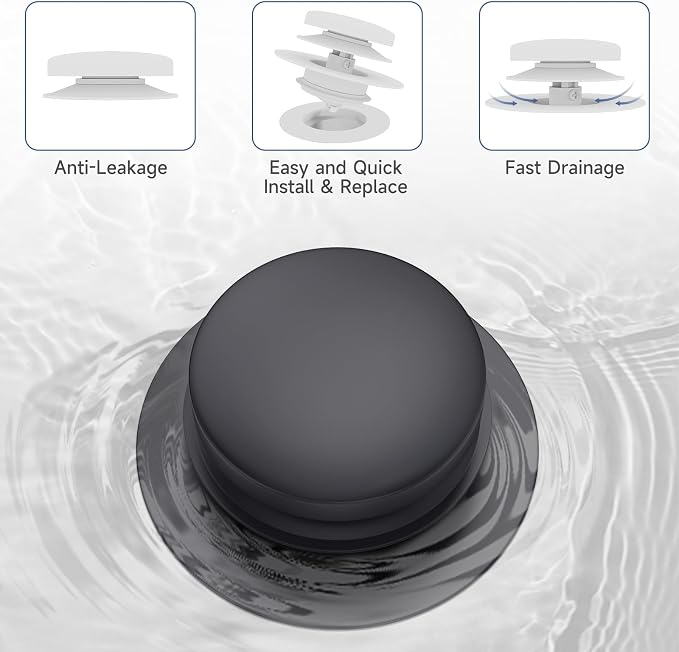 Matte Black Universal Tip Toe Tub Stopper Replacement, Pop Up Bathtub Drain Stoppers, Bathroom Bath Tub Drains Plug, Replaces Lift and Turn, Tip-Toe and Trip Lever drains for Tub, Easy Install