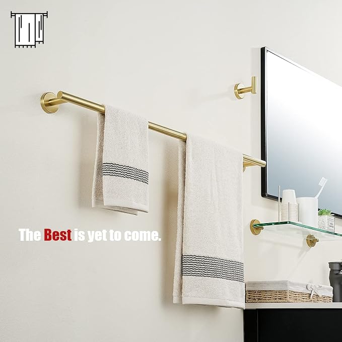 JQK Gold Towel Bar, 33 Inch 304 Stainless Steel Thicken 0.8mm Towel Rack Bathroom, Towel Holder Brushed Golden Wall Mount, Useable Length 30 Inch, TB110L30-BG
