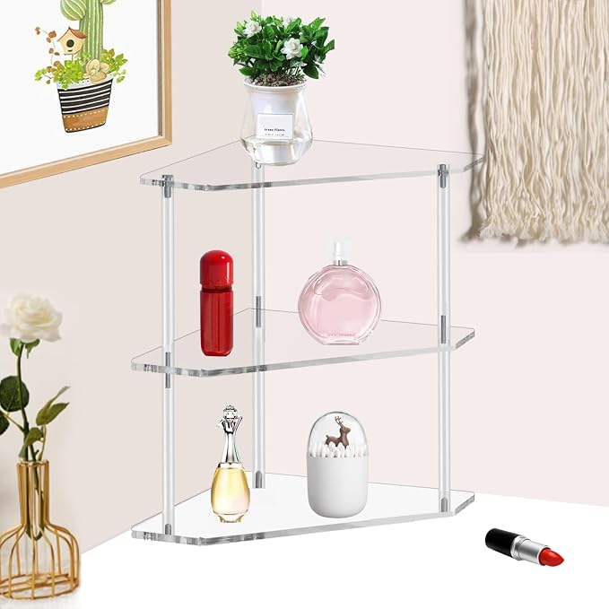 Tasybox Corner Shelf, 2 Tier Bathroom Counter Organizer Acrylic Organizer | Clear Corner Shelves, Bathroom Countertop Organizer, Plate Organizer for Cabinet Bathroom Kitchen Vanity Makeup Spice