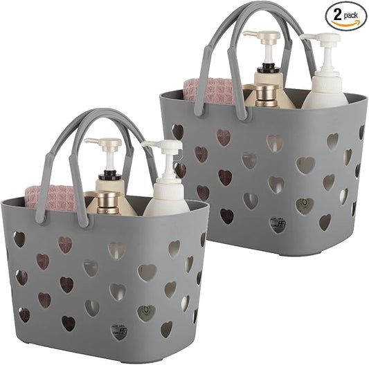 Anyoifax Portable Shower Caddy Tote Plastic Storage Basket with Handle Box Organizer Bin for Bathroom, College Dorm, Pantry, Kitchen, 2 Pack, Grey
