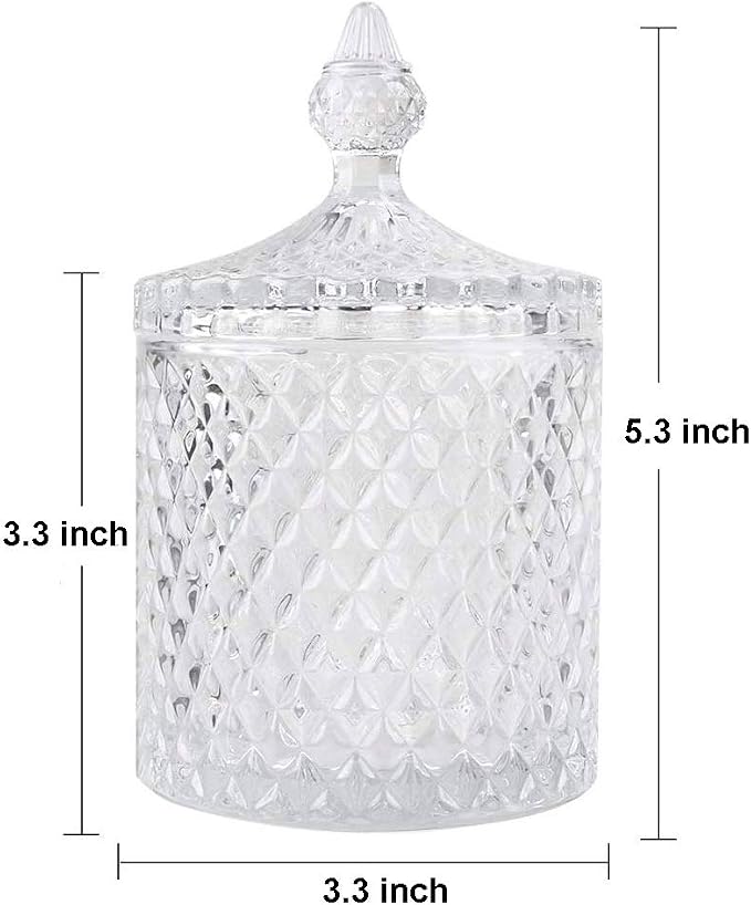 Colorful Home Decorative Jar Qtips Holder Dispenser Glass Storage Container Bathroom Counter Vanity Organizer for Bath Salts/Swabs/Rounds Makeup Sponges Toothpick Jewelry(Transparent,10 oz,)