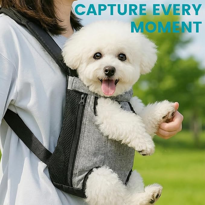 Mosago Dog Backpack Carrier, Front Chest Carrier for Small Dogs, Grey, L | Adjustable Shoulder Straps, Legs Out Design, Front Pocket Storage, Durable Fabric, Hands-Free Carrying, Walking/Hiking