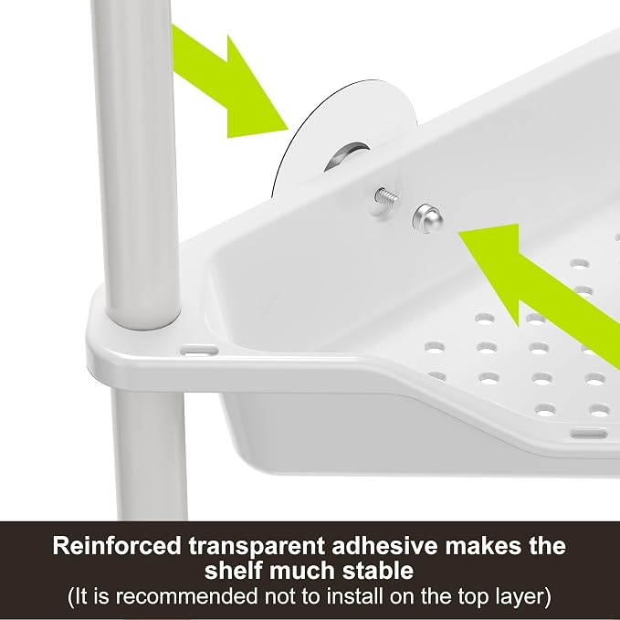 Orimade Rustproof 4 Tier Floor Standing Corner Shower Caddy Organizer, Plastic Metal Splicing Floor Corner Shelf Rack Stands for Bathroom, White