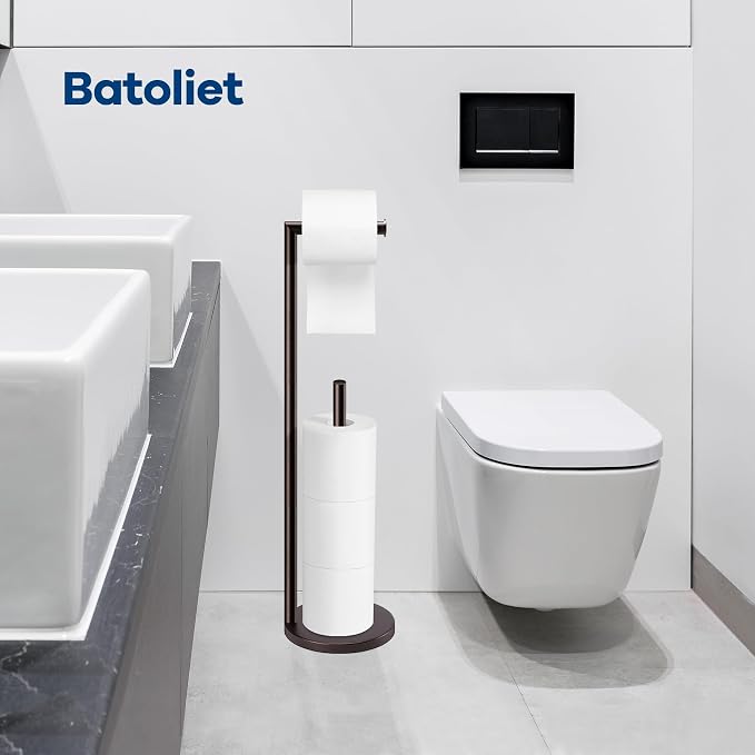Toilet Paper Holder Stand, Bathroom Free Standing with Storage, Bronze | Rustproof Toilet Paper Roll Holder for 4 Rolls,with Non-Slip Stable Base,Bathroom Organizers and Storage