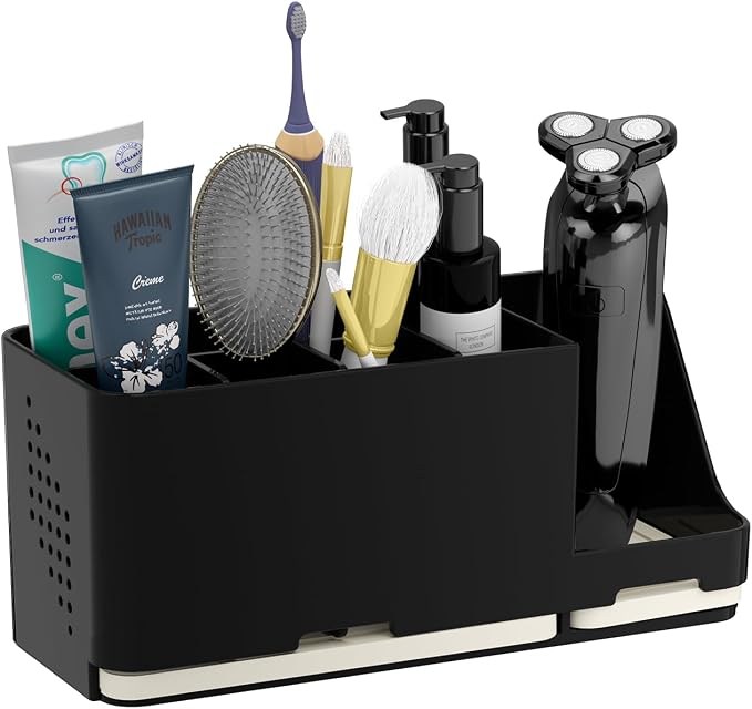 Large Electric Toothbrush Holder - 8 Slots with Quick-Dry Diatomite Base, Fits Sonicare & All Major Brands, Bathroom Countertop Organizer (Black)