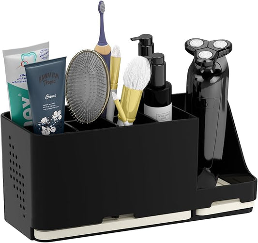 Large Electric Toothbrush Holder - 8 Slots with Quick-Dry Diatomite Base, Fits Sonicare & All Major Brands, Bathroom Countertop Organizer (Black)