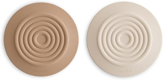 mushie Silicone Drain Stopper 2-Pack | 5.5 inch Diameter Bathtub Flat Suction Cover (Natural/Shifting Sand)