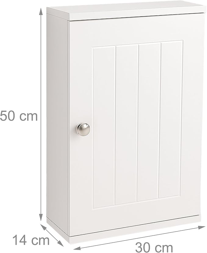 Relaxdays bathroom wall cabinet, 2 shelves, HWD: 50 x 30 x 14 cm, magnetic closure, farmhouse style, slim design, white