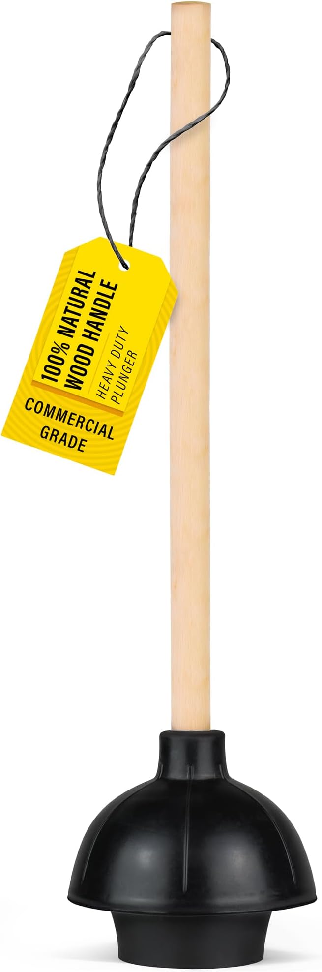 SteadMax Heavy Duty Toilet Plunger, Double Thrust Rubber Cup, Wood Handle