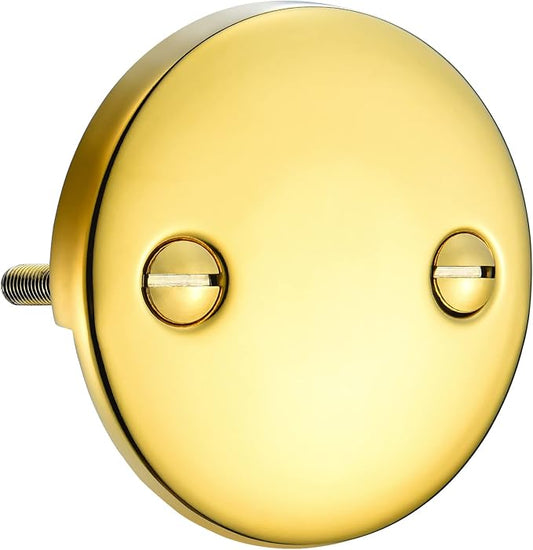 2 Hole Bathtub Overflow Plate, 3-3/16 Inches Diameter, Polished Brass