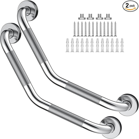 16 Inch Angled Grab Bar 2 Pack, ZUEXT Anti Slip Shower Grab Bar Handles,Chrome Stainless Steel Knurled Bathroom Balance Bar, Safety Hand Rail Support,Handicap Elderly Injury Senior Assist Bath Handle