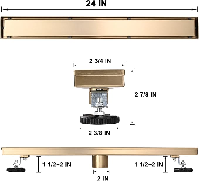AVSIILE Linear Shower Floor Drain, Brushed Gold 60 Inch 304 Stainless Steel Bathroom Drains Kit, Rectangular Shower Trench Drain with Reversable Tile-in Pattern Drain Cover & Hair Catcher