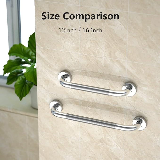 Shower Grab Bars for Bathtubs 16 Inch,Chrome Stainless Steel Bath Grab Bar, Knurled Bathroom Safety Rail, Shower Handrail Support, Handicap Elderly Senior Balance Assist Handles