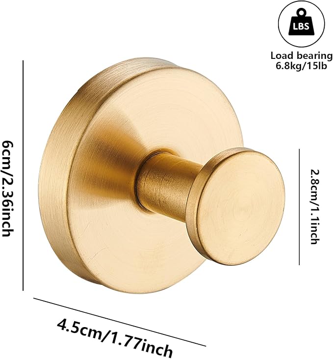 Suction Cup Hooks for Shower, Wreath Hangers for Front Door, Glass Door & Window - Strong Towel, Bath Robe, Loofah Hook Holder for Hanging up to 15 lbs - Waterproof (Gold, 2 Pack)