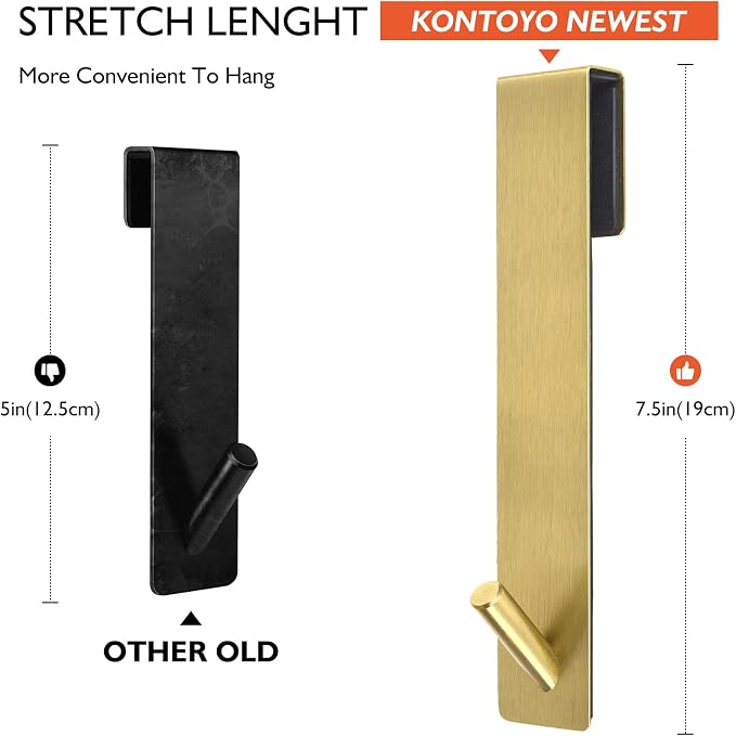 Kontoyo Shower Door Hooks(7.5 Inch),Extended Over Door Hooks for Bathroom Frameless Shower Door,Robe,Towel-2 Pack-Gold