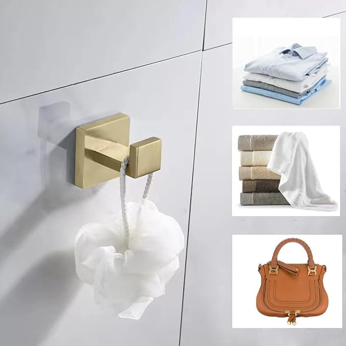 Towel Hooks for Bathroom Bath Robe Hook,Towel Holder Hanger with Screw,Coat Hooks Wall Mount,Heavy Duty for Hanging Bag Hat,Gold 2 Pack