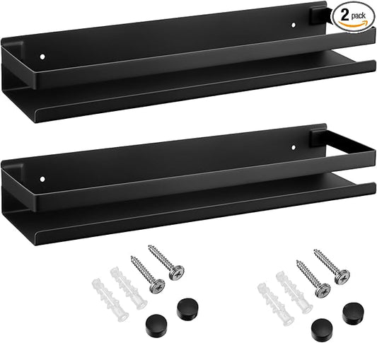 Lallisa 2 Pieces Stainless Steel Shelf Bathroom Shower Floating Shelves Wall Mounted Shower Caddy Basket Shelf Storage Organizer Shelves for Bathroom, Kitchen, Living Room(11.81 Inch/ 30 cm,Black)