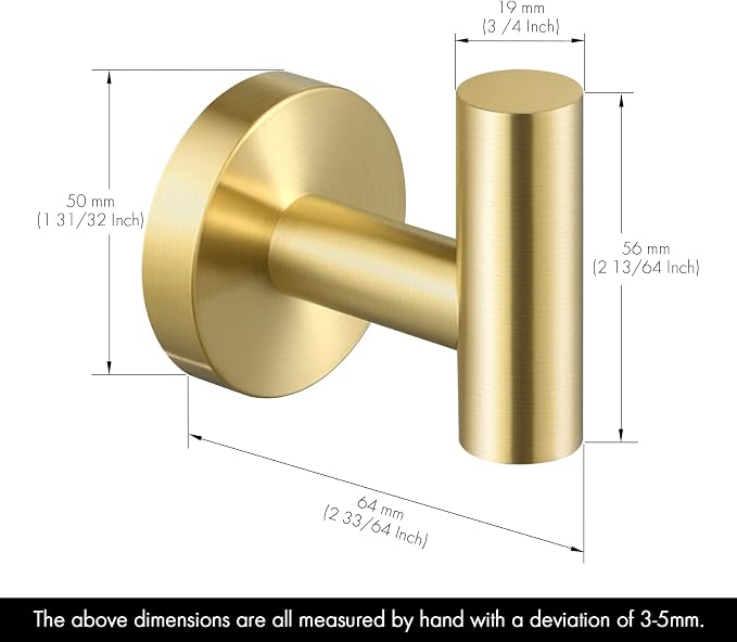 KES Wall Towel Robe Hook for Bathroom Kitchen Hanging Key Hat Coat Hooks SUS304 Stainless Steel Brushed Gold 4 Pack, A2164-BZ-P4