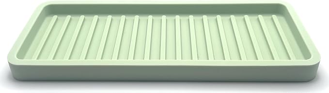 Silicone Sink and Surface Organizer Tray, Sponge Holder, Vanity Tray, Trivet | Heat Safe, Dishwasher Safe, for Bathroom and Kitchen Organization (Pistachio, 9"x3.5")
