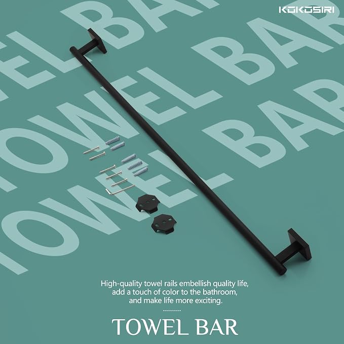 KOKOSIRI 36'' Towel Rails Bathroom Towel Bars Matte Black 36 Inch Bath Towel Holder for Washroom Kitchen Wall Stainless Steel B4005BK-L36