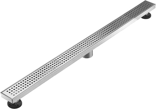 AVSIILE Linear Shower Floor Drain, Brushed Nickel 48 Inch 304 Stainless Steel Bathroom Drains Kit, Long Rectangular Shower Trench Drain with Square Pattern Drain Cover & Hair Catcher