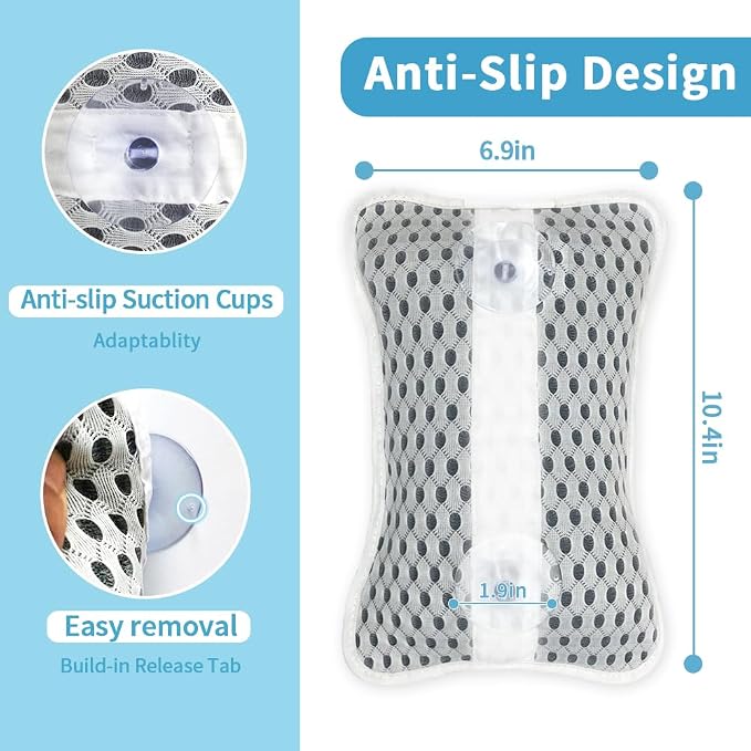 Luxury Bath Pillows for Tub, Slip Resistant Waterproof Bath Pillows for Tub Neck and Back Support with 2 Strong Suction Cups, Relaxing Spa Essentials | 2 Strong Suction Cups Hold the Pillow Firmly in Place on Any Tub, Jacuzzi, or Spa Surface, Relaxing ...