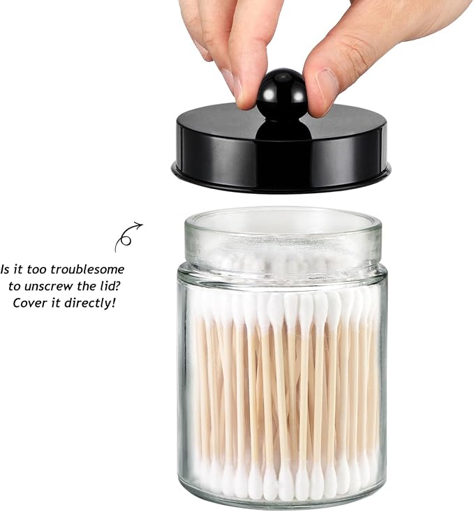 SheeChung 3 Pack Glass Apothecary Jars with Acrylic Vanity Tray | Cotton Round Holder, Countertop Guest Canister Bathroom Organizers and Storage for Cotton Swabs/Balls, Floss Picks