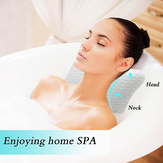 Bath Pillows for tub,Home Spa Pillows for Bathtub, Hot Tub,Head and Neck Support with 2 Strong Suction Cups,White