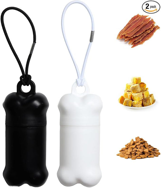 2 Pieces Portable Dog Treat Pouch for Leash, (Black&White) | Mini Treat Holder Small Dog Treat Bag for Training and Walks, Bone-Shaped Treat Container -