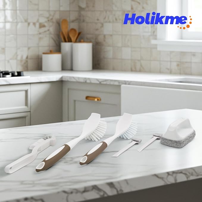 Holikme Dish Brush Cleaning Brush Set for Cleaning Groove Gap,Brown | Dish Brush Set Cleaning Brush Set, Scouring Pad for Cleaning, Groove Gap Brushes for Pot, Pan, Abrasive Wheel Brushes