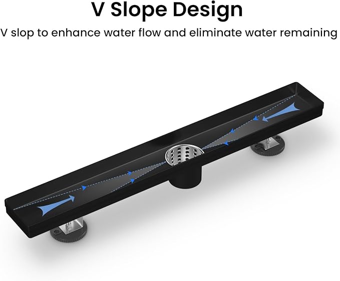 EXF 24" Matte Black Linear Shower Floor Drain with Dual Tile Insert Cover & Fast Water Flow, 304 Stainless Steel for Bathroom CUPC Certified