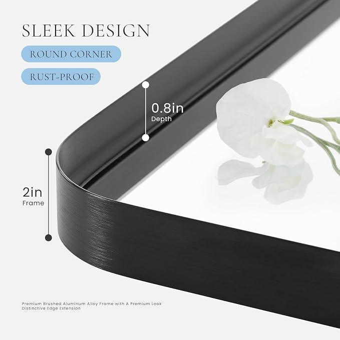 40x30 Inch Rectangle Bathroom Mirror for Wall, Matte Black Metal Framed, Bathroom Vanity Mirrors for Restroom Farmhouse, Anti-Rust, Tempered Glass, Horizontally or Vertically Hanging