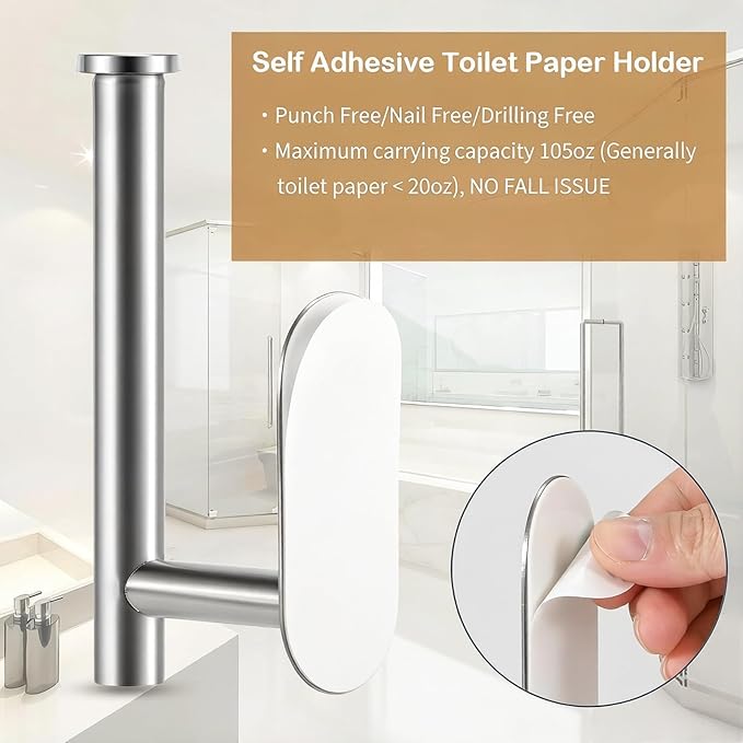 JOPOFI Toilet Paper Holder - Adhesive Toilet Paper Holder - Brushed Nickel | Toilet Paper Holder Wall Mount for Bathroom,Stainless Steel Command Strip Toilet Paper Roll Holder Stick On Wall,No Drilling