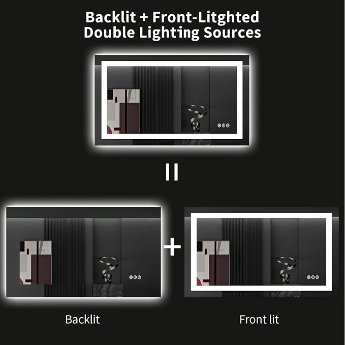LOAAO 40"X24" LED Bathroom Mirror with Lights, UL Listed | Anti-Fog, Dimmable, 3 Color Temperature, Backlit + Front Lit, Memory Function, Tempered Glass