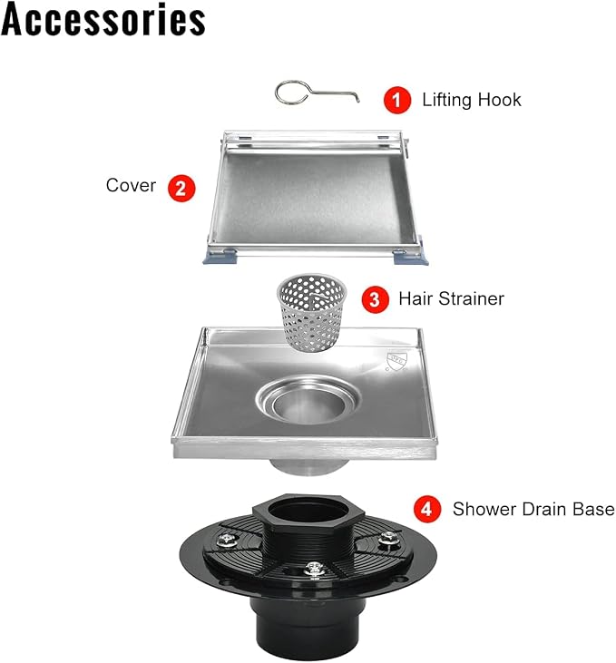 Shower Drain Base, 2 inch ABS Shower Drain Flange with Threaded Joints and Rubber Joints for Square and Linear Shower Drain Installation