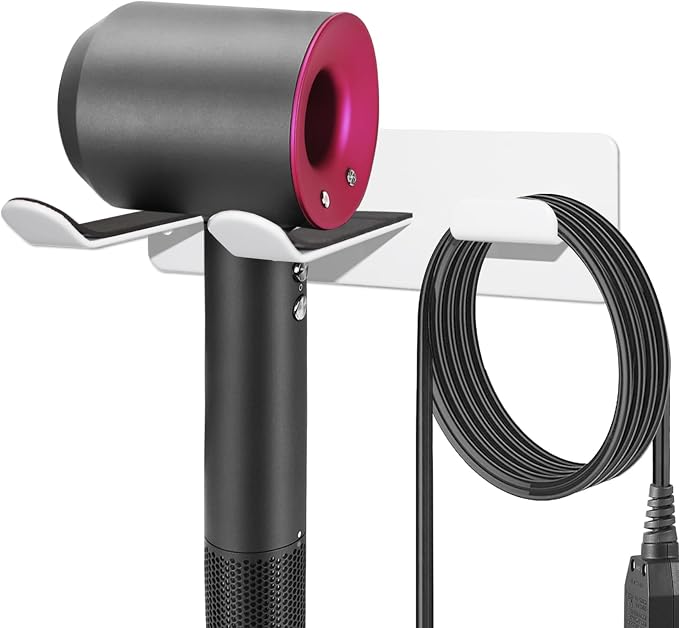 Hair Dryer Holder Wall Mount, Universal Hair Dryer Hanger for Bathroom/Bedroom/Barbershop, 304 Stainless Steel Organizer with 3M Adhesive, No Drilling Space Saver (White)