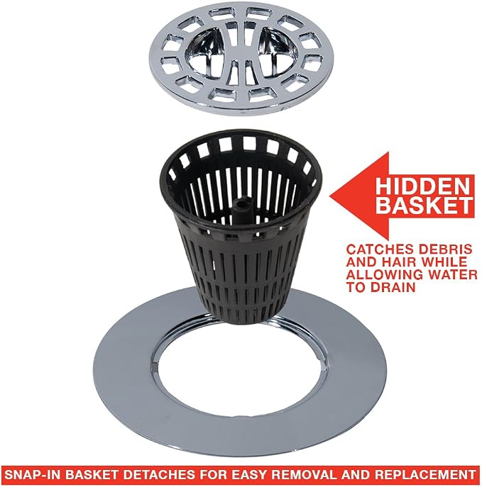 Danco 10529P Chrome Shower Drain Hair Catcher for Stand-Alone Shower, 3-inch Shower Drain Hair Trap, Includes 5 Replacement Baskets, Shower Strainer