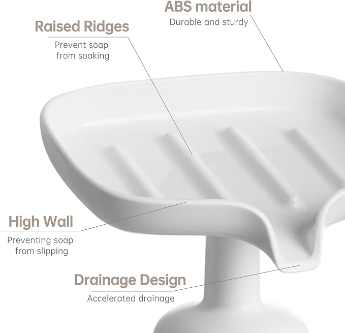 PAVSTINE Self-Draining Soap Dish with Suction Cup, Stand Bar Soap Holder | No-Drill Mounting, Removable for Easy Cleaning, Keeps Soap Dry, for Bathroom, Shower & Kitchen Sink, White